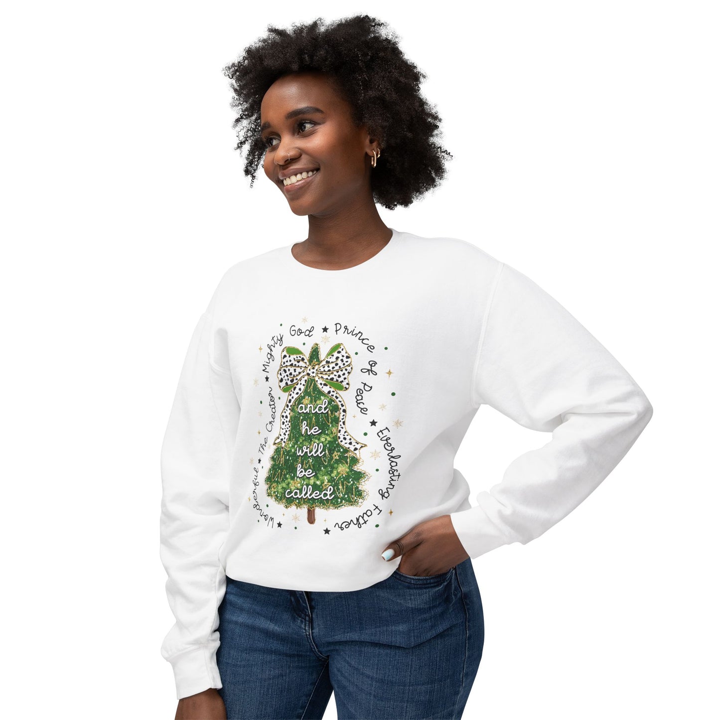 Names of Jesus Christmas Tree Women's Lightweight Crewneck Sweatshirt