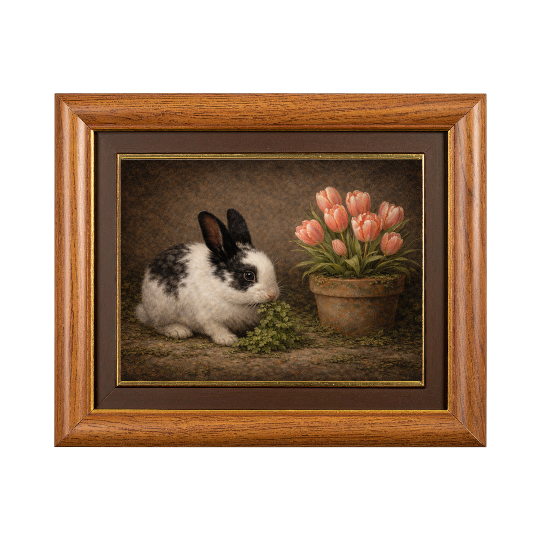 Tulips and Clay — Heirloom Bunny Still Life